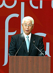 アジア競技大会での日本代表選手団への応援を呼びかけた林JOC副会長・専務理事。