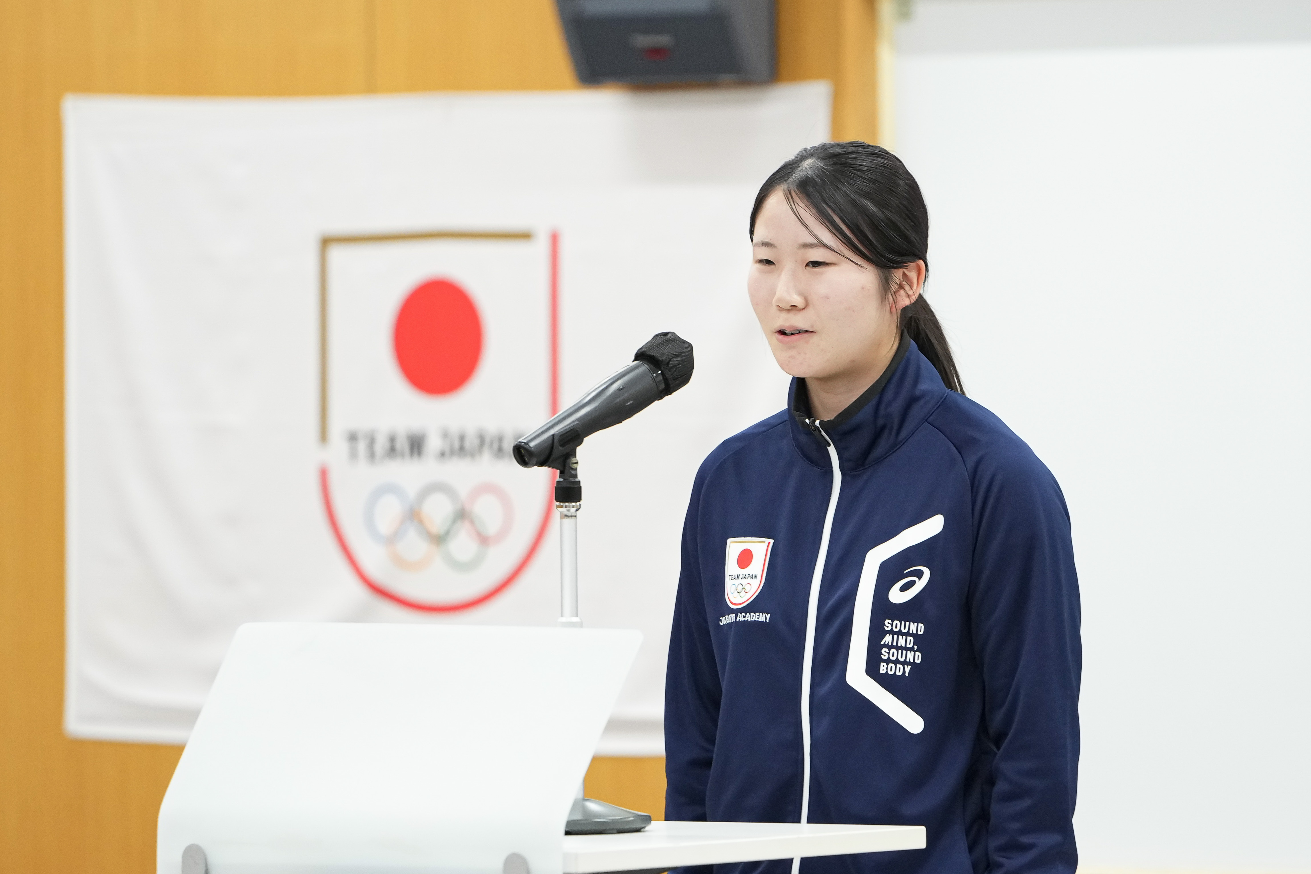 JOCエリートアカデミー在校生を代表して古庄⽇和⼦さんが送別の言葉（写真：アフロスポーツ）