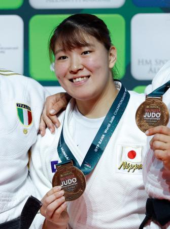 女子７８キロ級で銅メダルを獲得した池田紅＝ブダペスト（共同）