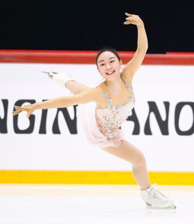 女子フリー　演技する松生理乃＝ヘルシンキ（共同）